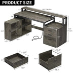 Bureau d'angle en L de 65 po avec DEL RVB, support pour moniteur et armoire de rangement – 1 personne | Blanc / Chêne / Gris anthracite / Noir