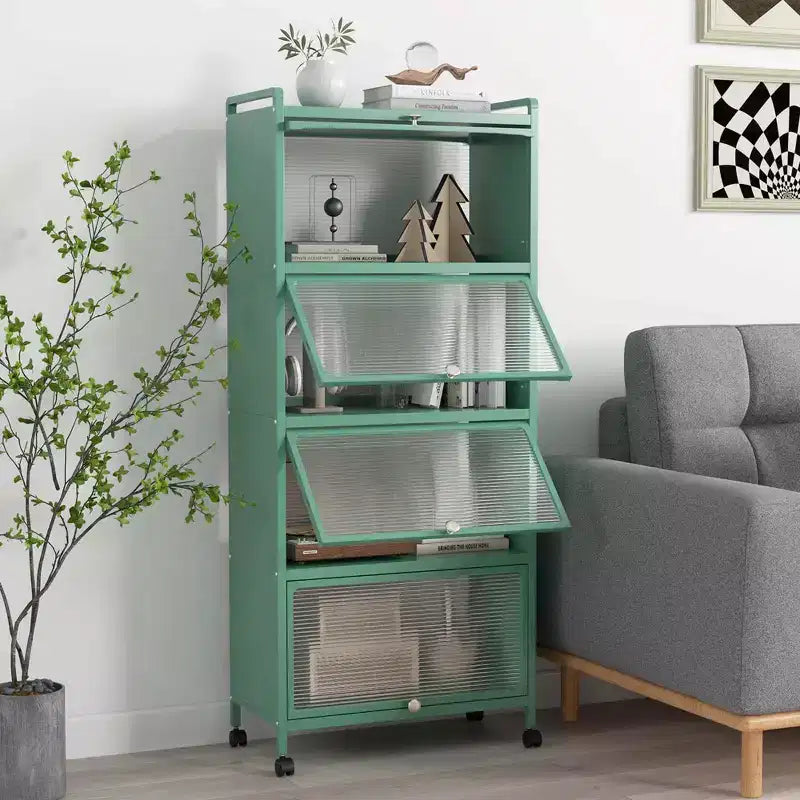 Meuble de rangement de cuisine Costway à 5 niveaux, desserte mobile pour micro-ondes avec portes basculantes, blanc/noir/gris/vert