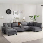 Canapé sectionnel modulaire surdimensionné Clihome 140 avec pouf de rangement mobile, porte-gobelet, siège large, chargeur USB, canapé en velours côtelé en forme de U à 6 places
