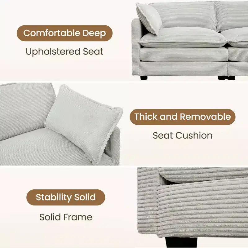 Canapé sectionnel modulaire moderne 5 places en velours côtelé, surdimensionné, 288 cm (L) x 201 cm (l), avec pouf, canapé en forme de U avec canapé d'angle, HYLEORY