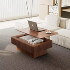 Table basse relevable cannelée JVNOXK 38,6 po avec rangement, table d'appoint moderne à hauteur réglable en placage de bois massif pour salon, chambre à coucher, noyer