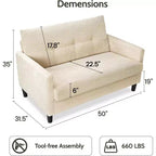 Dyonery 50, canapé Loveseat, 2 places pour bureau et petits espaces, assise profonde de 61 cm, cadre en bois massif certifié FSC, assemblage sans outils