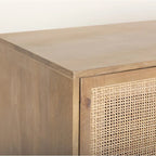 Grier Enfilade 4 portes en bois massif brun clair et cannage - 72,0L x 18,0l x 31,0H