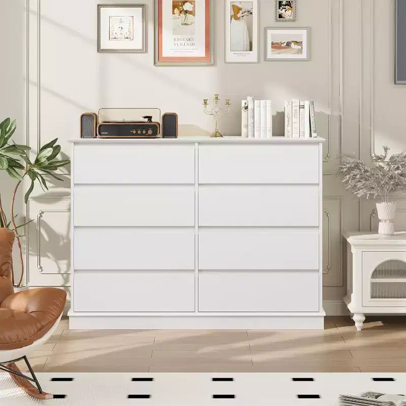 Commode de rangement à 8 tiroirs, meuble à tiroirs profonds, large buffet de rangement pour salon, entrée, chambre d'enfant