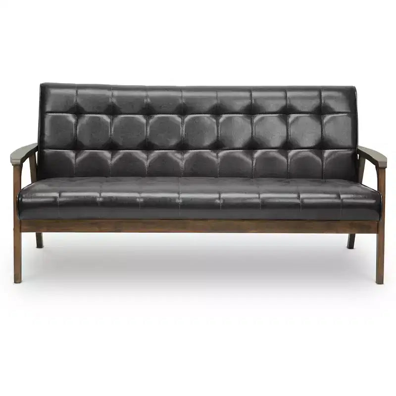 Mid-Century Masterpieces Sofa Brown - Baxton Studio: Faux Leather Upholstery, Office Seating, 3-Person Capacity