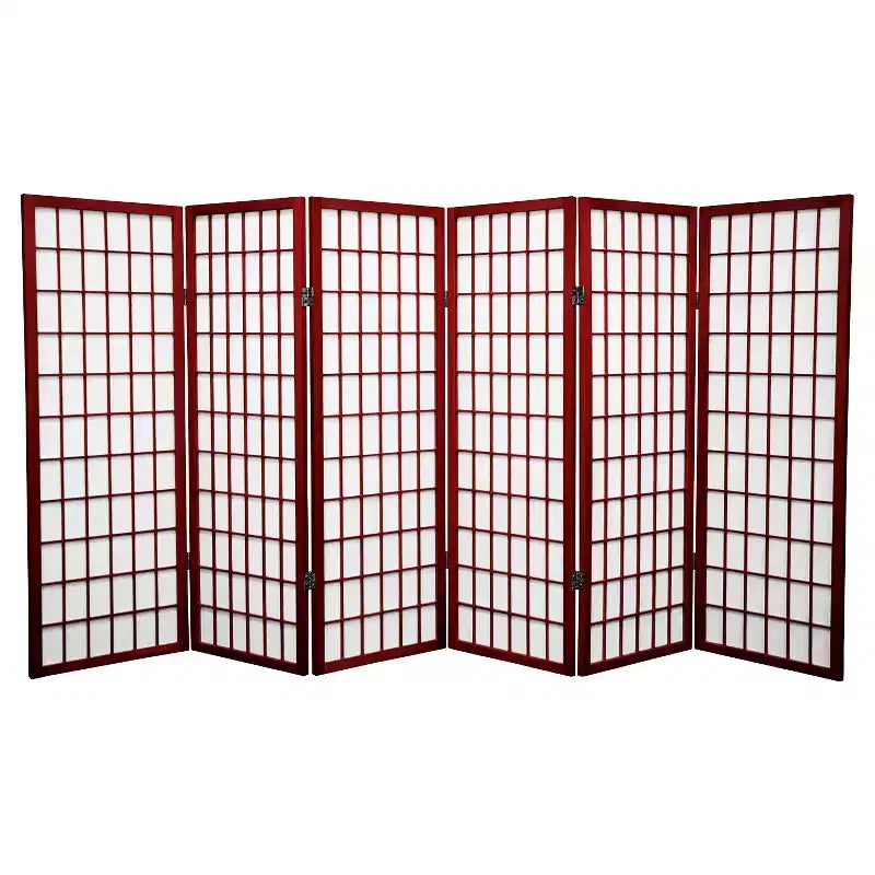 4 ft. Tall Window Pane Shoji Screen - Rosewood (6 Panels): Oriental Furniture, Hardwood Frame, Metal Hardware, No Assembly Required