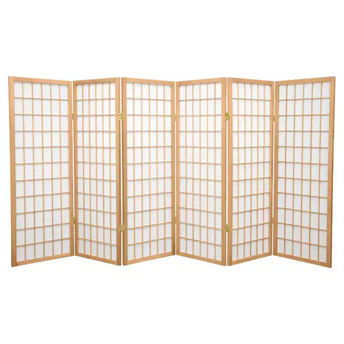 4 ft. Tall Window Pane Shoji Screen - Natural (6 Panels): Hardwood Frame, No Assembly Required