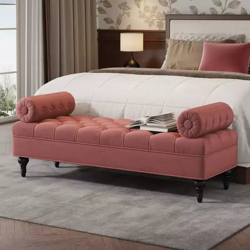 Banc de bout de lit moderne pour chambre à coucher, banc de fenêtre rembourré en velours avec 2 oreillers détachables pour salon ou entrée - Panipeachy