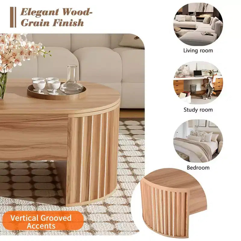 Table basse relevable de 47,2 po, table de centre ovale en bois avec rangement caché, table de salon moderne pour salon, chambre à coucher, bureau
