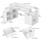 Bureau d'angle en L de 65 po avec DEL RVB, support pour moniteur et armoire de rangement – 1 personne | Blanc / Chêne / Gris anthracite / Noir