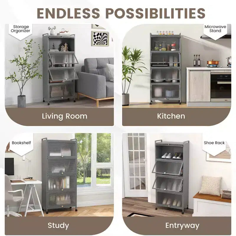 Meuble de rangement de cuisine Costway à 5 niveaux, desserte mobile pour micro-ondes avec portes basculantes, blanc/noir/gris/vert