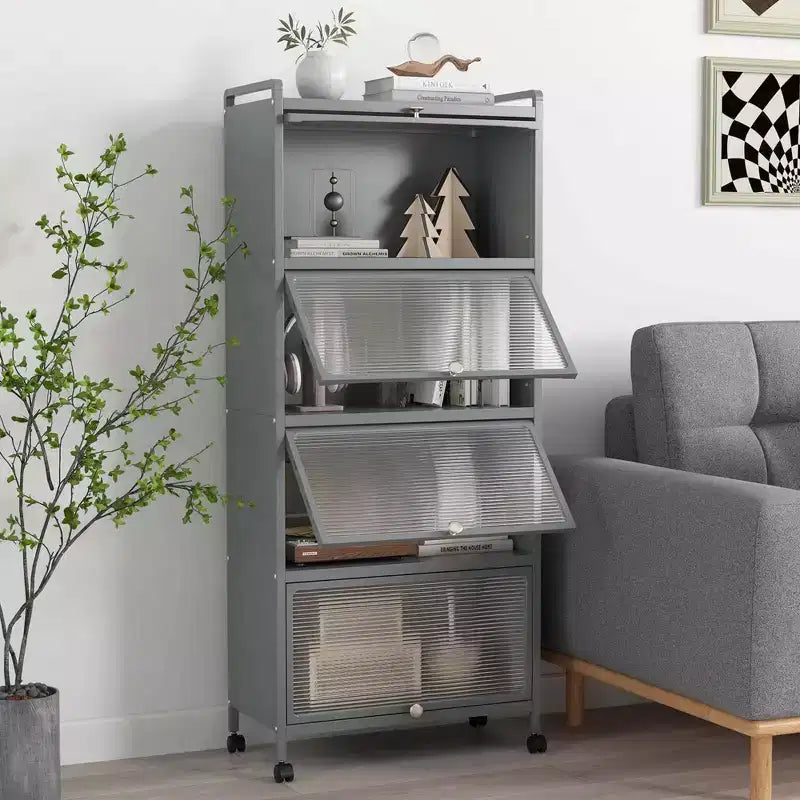 Meuble de rangement de cuisine Costway à 5 niveaux, desserte mobile pour micro-ondes avec portes basculantes, blanc/noir/gris/vert
