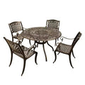 Ensemble de salle à manger de patio 5 pièces, table ronde de 48 po à motif grillagé traditionnel en aluminium, fini bronze résistant aux UV - Oakland Living : sièges d'extérieur pour quatre personnes