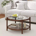 Table basse ronde de 31 po avec plateau en verre trempé et étagère en rotin