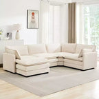 Canapé sectionnel modulaire moderne 5 places en velours côtelé, surdimensionné, 288 cm (L) x 201 cm (l), avec pouf, canapé en forme de U avec canapé d'angle, HYLEORY