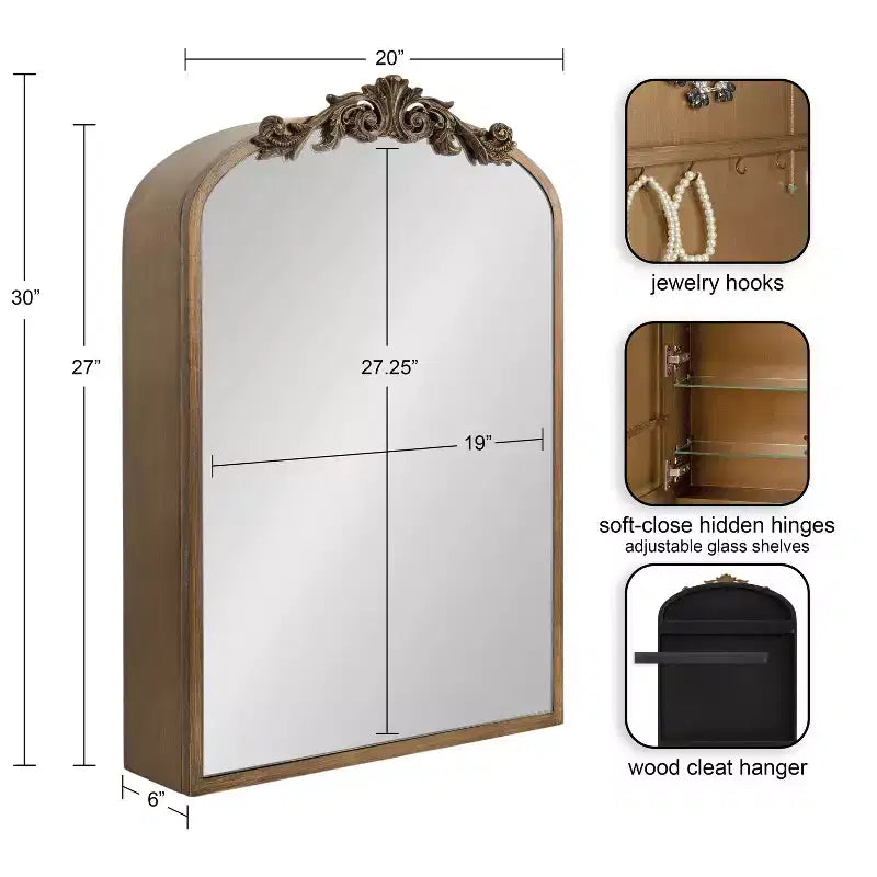 Armoire à bijoux avec miroir Kate & Laurel All Things Decor Arendahl en MDF, 20 x 6 x 30, doré