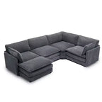 Canapé sectionnel modulaire moderne 5 places en velours côtelé, surdimensionné, 288 cm (L) x 201 cm (l), avec pouf, canapé en forme de U avec canapé d'angle, HYLEORY