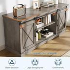 Meuble TV de style ferme pour téléviseurs jusqu'à 65 pouces, meuble de divertissement avec portes coulissantes de grange et armoires de rangement, console multimédia pour salon, chambre à coucher