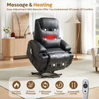 Fauteuil inclinable électrique avec assistance au levage Bestier 34,6 po avec massage et chaleur, fauteuil inclinable en similicuir avec poches latérales et porte-gobelets