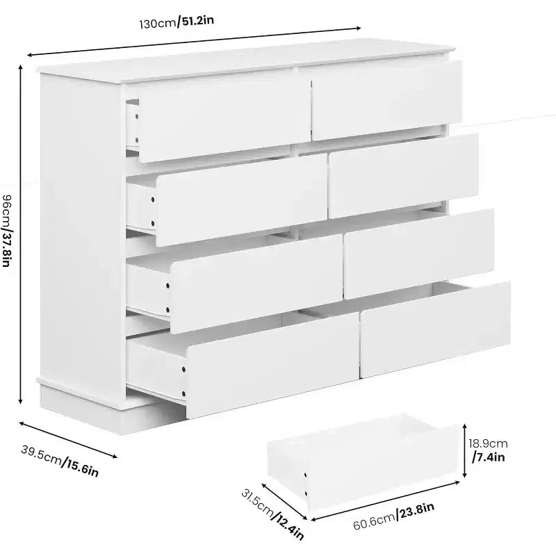 Commode de rangement à 8 tiroirs, meuble à tiroirs profonds, large buffet de rangement pour salon, entrée, chambre d'enfant