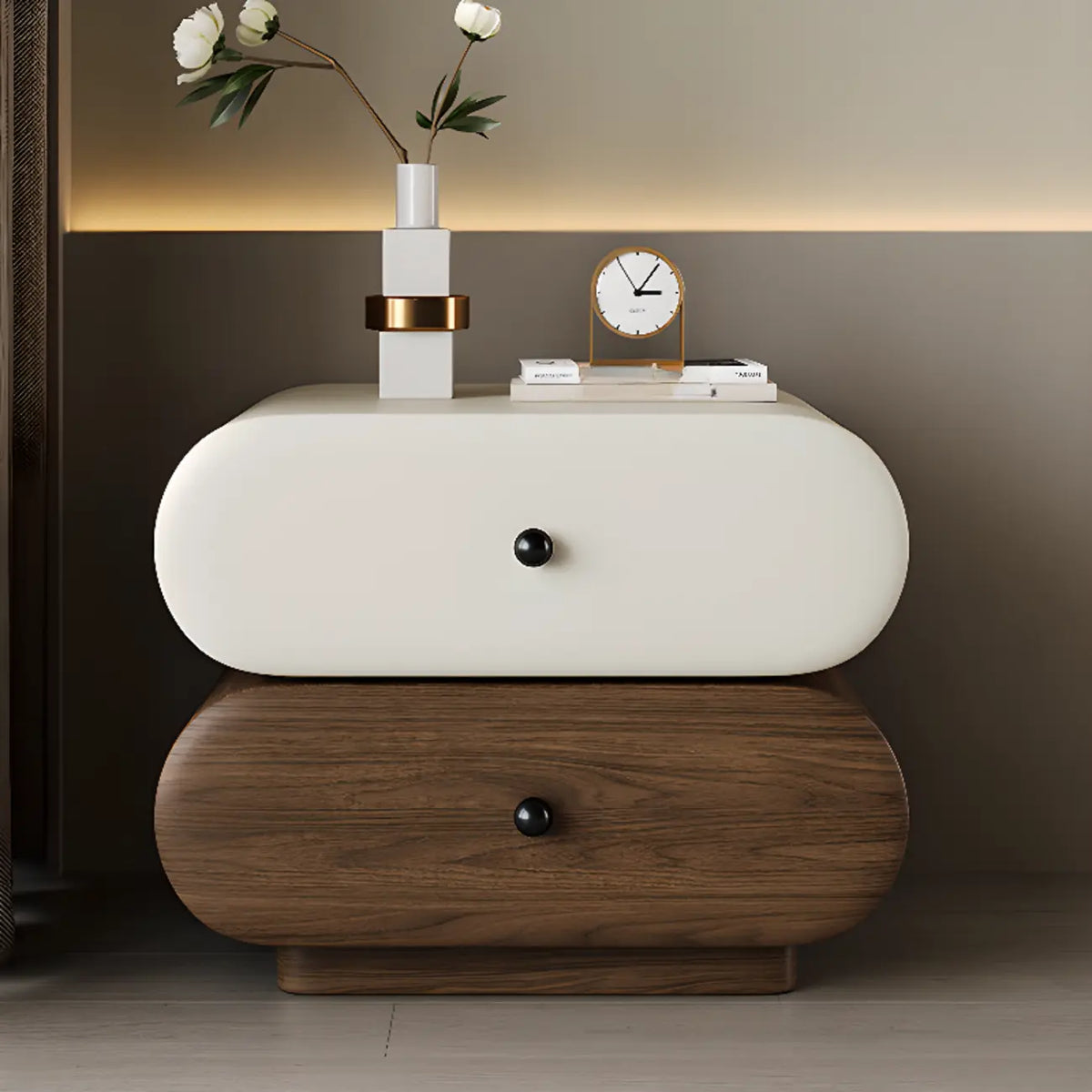 Table de chevet moderne bicolore avec tiroirs de rangement