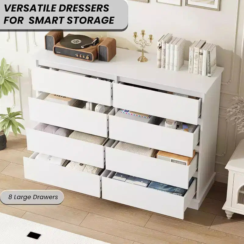Commode de rangement à 8 tiroirs, meuble à tiroirs profonds, large buffet de rangement pour salon, entrée, chambre d'enfant