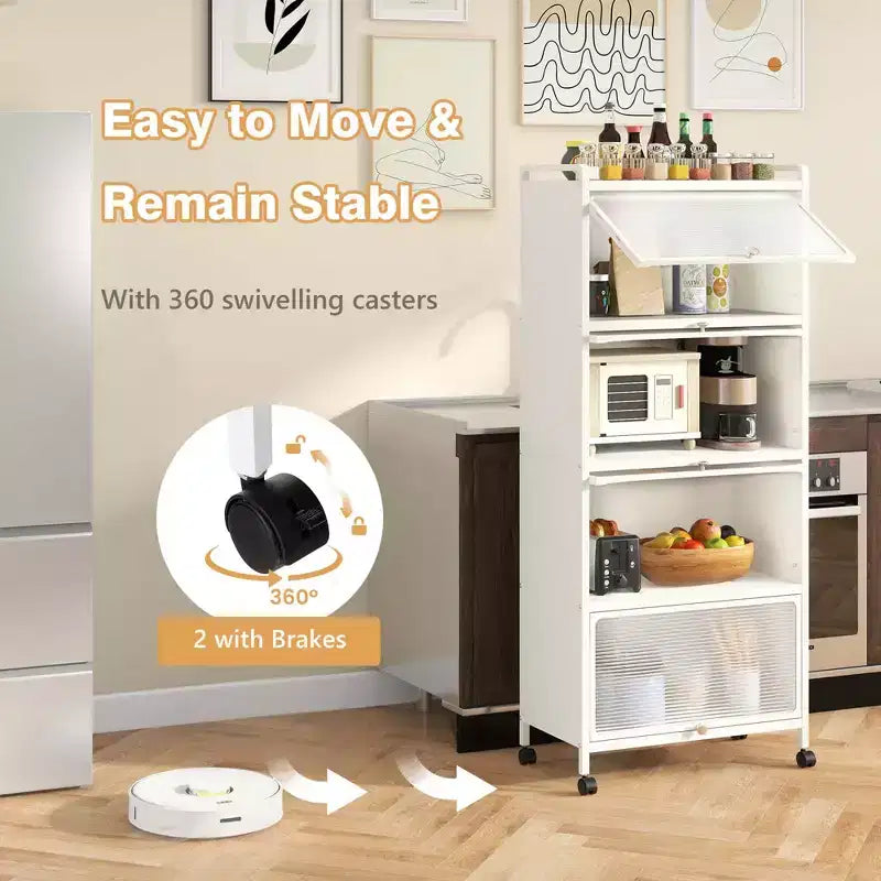 Meuble de rangement de cuisine Costway à 5 niveaux, desserte mobile pour micro-ondes avec portes basculantes, blanc/noir/gris/vert