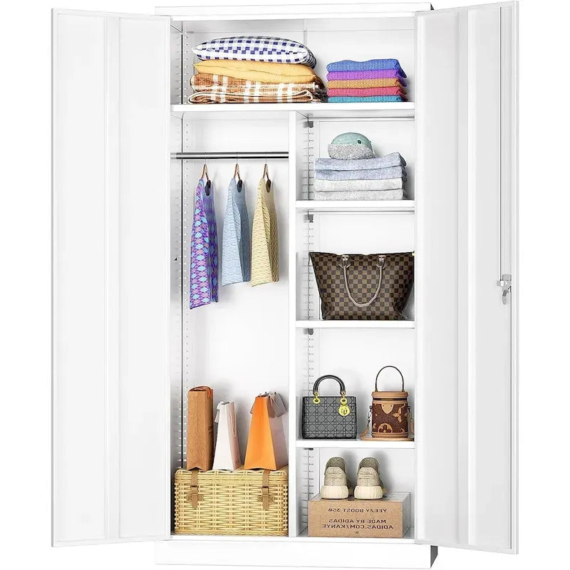 Armoire de rangement en métal verrouillable de 72 po de haut avec tringle de suspension pour garage, salle de sport, bureau à domicile