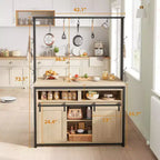 Îlot de cuisine, étagère de boulanger avec porte coulissante de style grange, îlot de cuisine large de 42 po avec support à micro-ondes à 3 niveaux, étagères pour four et table de bar à café