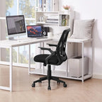 Javlergo Chaise de Bureau Dossier Mi-Hauteur Pivotante avec Support Lombaire, Fauteuil de Bureau Ergonomique en Maille avec Accoudoirs