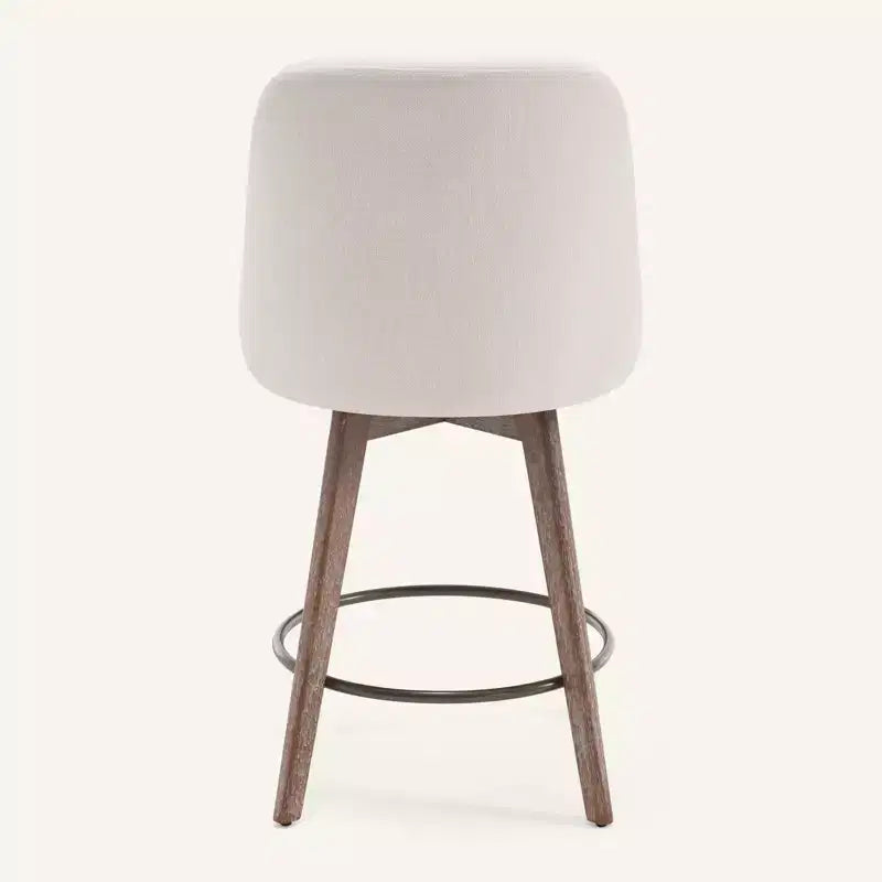 Lot de 4 tabourets de bar pivotants Bekrvio 26 pouces à hauteur de comptoir avec dossiers et pieds en bois, tabourets de bar rembourrés en tissu lin/similicuir pour îlot de cuisine