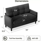 Dyonery 50, canapé Loveseat, 2 places pour bureau et petits espaces, assise profonde de 61 cm, cadre en bois massif certifié FSC, assemblage sans outils