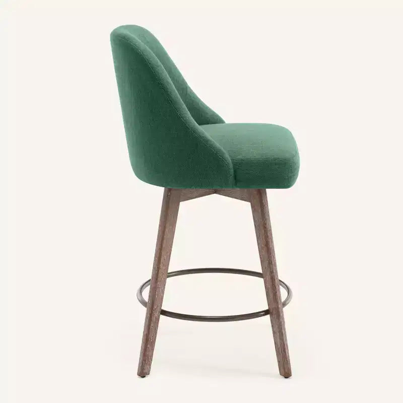 Lot de 4 tabourets de bar pivotants Bekrvio 26 pouces à hauteur de comptoir avec dossiers et pieds en bois, tabourets de bar rembourrés en tissu lin/similicuir pour îlot de cuisine