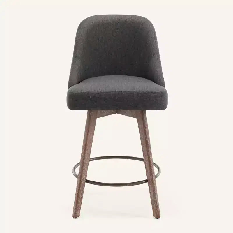 Lot de 4 tabourets de bar pivotants Bekrvio 26 pouces à hauteur de comptoir avec dossiers et pieds en bois, tabourets de bar rembourrés en tissu lin/similicuir pour îlot de cuisine