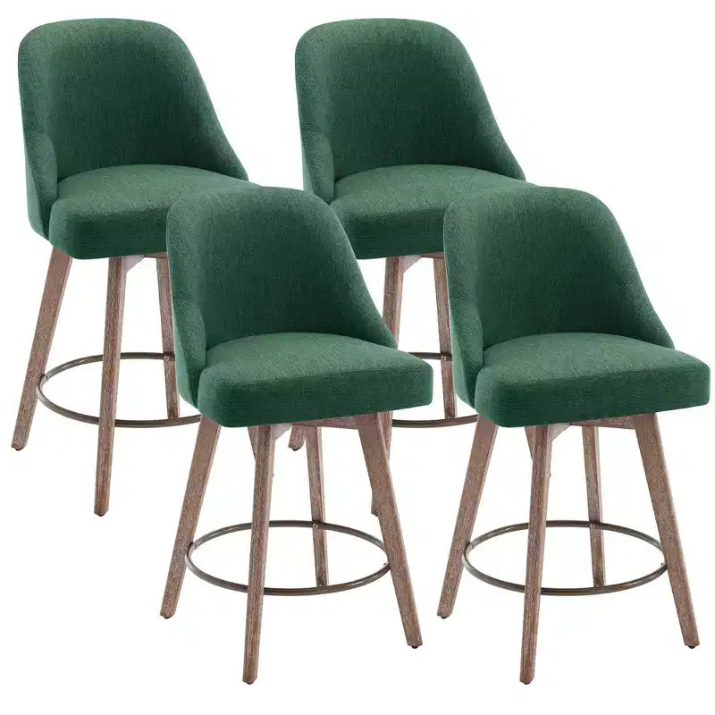 Lot de 4 tabourets de bar pivotants Bekrvio 26 pouces à hauteur de comptoir avec dossiers et pieds en bois, tabourets de bar rembourrés en tissu lin/similicuir pour îlot de cuisine