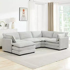 Canapé sectionnel modulaire moderne 5 places en velours côtelé, surdimensionné, 288 cm (L) x 201 cm (l), avec pouf, canapé en forme de U avec canapé d'angle, HYLEORY