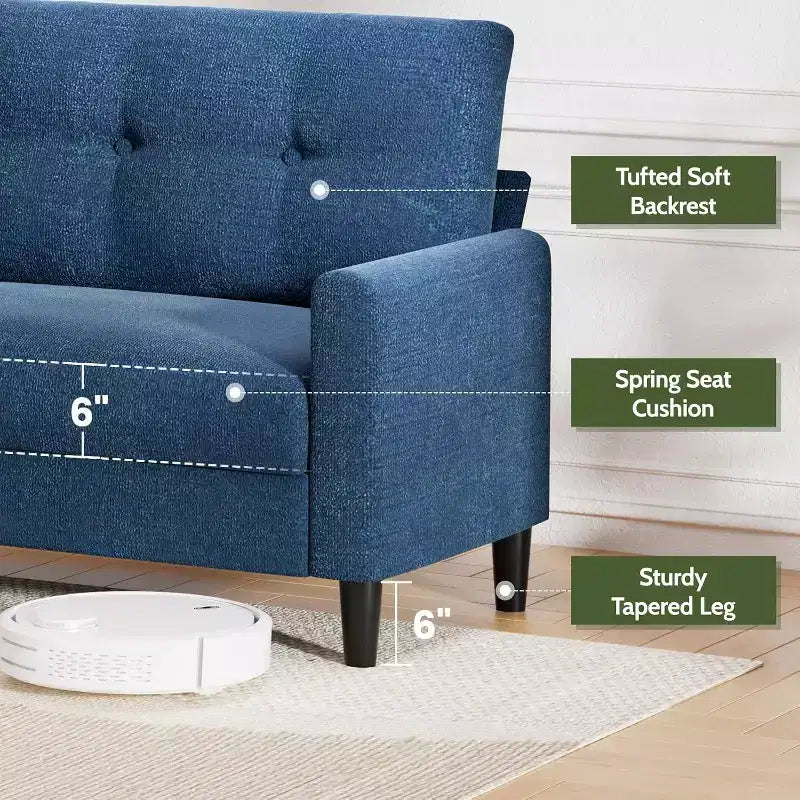 Dyonery 50, canapé Loveseat, 2 places pour bureau et petits espaces, assise profonde de 61 cm, cadre en bois massif certifié FSC, assemblage sans outils