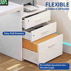 Bureau d'angle en L de 65 po avec DEL RVB, support pour moniteur et armoire de rangement – 1 personne | Blanc / Chêne / Gris anthracite / Noir