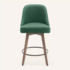 Lot de 4 tabourets de bar pivotants Bekrvio 26 pouces à hauteur de comptoir avec dossiers et pieds en bois, tabourets de bar rembourrés en tissu lin/similicuir pour îlot de cuisine