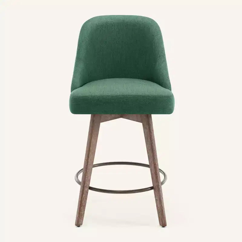 Lot de 4 tabourets de bar pivotants Bekrvio 26 pouces à hauteur de comptoir avec dossiers et pieds en bois, tabourets de bar rembourrés en tissu lin/similicuir pour îlot de cuisine