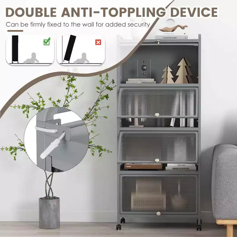 Meuble de rangement de cuisine Costway à 5 niveaux, desserte mobile pour micro-ondes avec portes basculantes, blanc/noir/gris/vert