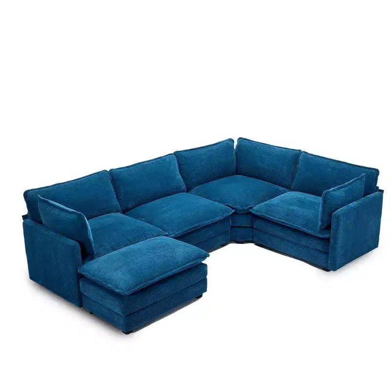 Canapé sectionnel modulaire moderne 5 places en velours côtelé, surdimensionné, 288 cm (L) x 201 cm (l), avec pouf, canapé en forme de U avec canapé d'angle, HYLEORY