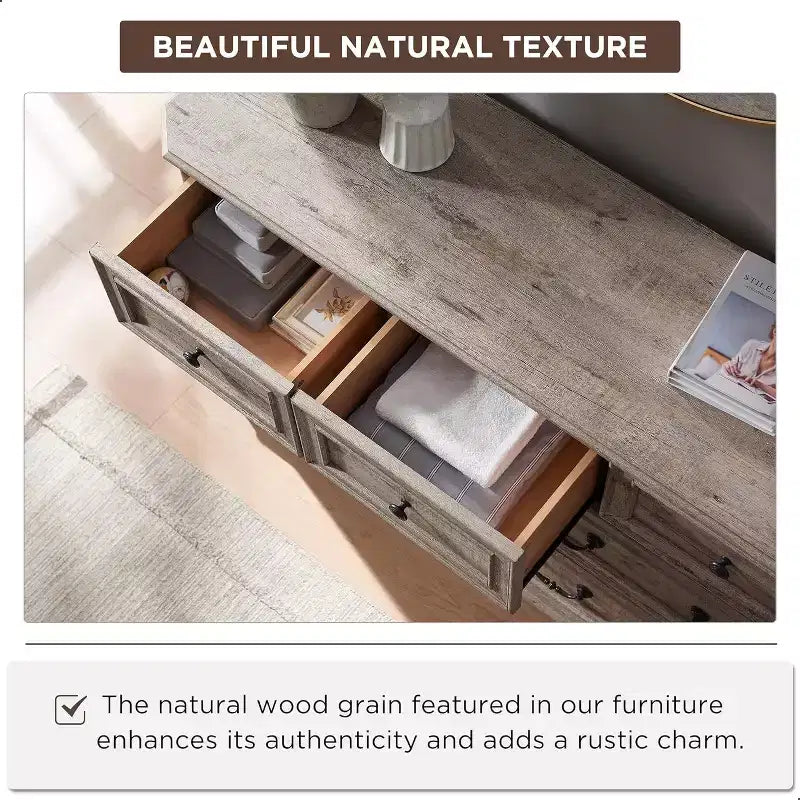 Commode à 7 tiroirs de 54 po pour chambre à coucher, coffre de rangement rustique vintage pour salon et couloir