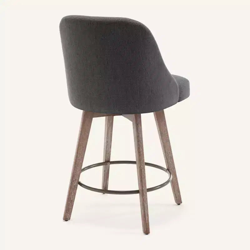 Lot de 4 tabourets de bar pivotants Bekrvio 26 pouces à hauteur de comptoir avec dossiers et pieds en bois, tabourets de bar rembourrés en tissu lin/similicuir pour îlot de cuisine