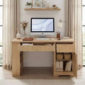 Bureau moderne cannelé GDFStudio Haoran 55 avec prise électrique, tablette pour clavier, porte et tiroirs