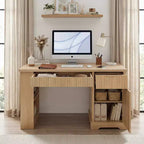 Bureau moderne cannelé GDFStudio Haoran 55 avec prise électrique, tablette pour clavier, porte et tiroirs