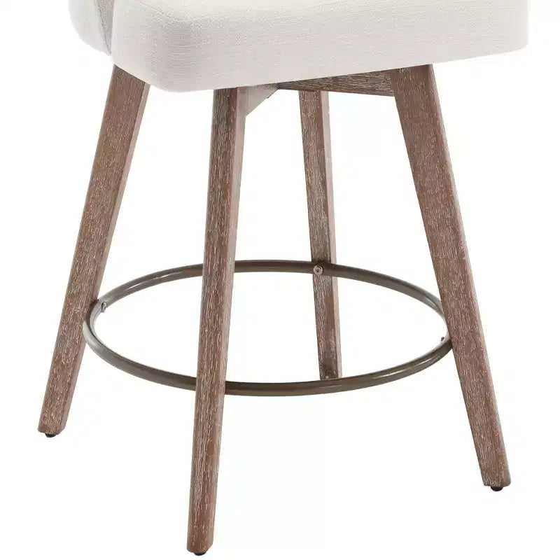 Lot de 4 tabourets de bar pivotants Bekrvio 26 pouces à hauteur de comptoir avec dossiers et pieds en bois, tabourets de bar rembourrés en tissu lin/similicuir pour îlot de cuisine