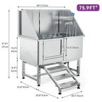 Baignoire de toilettage pour animaux de compagnie réglable, 50 W, en acier inoxydable, avec rampe à marches
