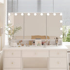 Coiffeuse LED de luxe avec 9 tiroirs, station de maquillage élégante