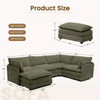 Canapé sectionnel modulaire moderne 5 places en velours côtelé, surdimensionné, 288 cm (L) x 201 cm (l), avec pouf, canapé en forme de U avec canapé d'angle, HYLEORY